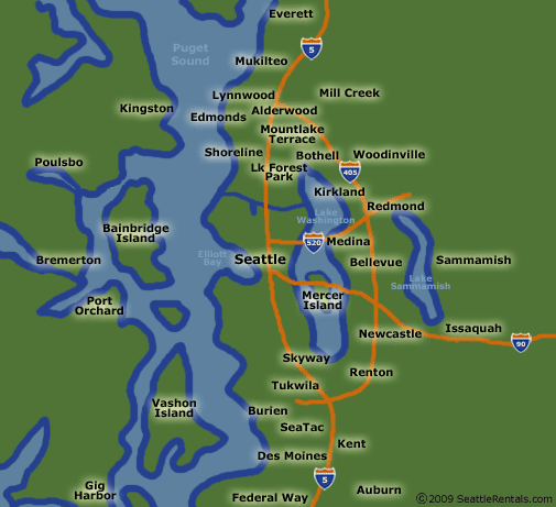 Seattle Rentals Neighborhood Map - Surrounding Areas